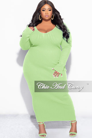 Final Sale Plus Size BodyCon Ribbed Knit Dress in Lime Green