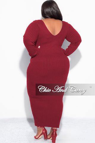 Final Sale Plus Size BodyCon Ribbed Knit Dress in Burgundy