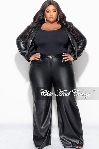 Final Sale Plus Size 2pc Faux Leather Pants Suit in Black