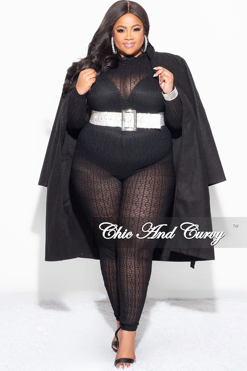 Final Sale Plus Size Wool Trench Coat with Tie in  Black