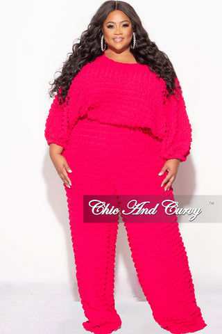 Final Sale Plus Size 2pc Top and Pants Set in Fuchsia