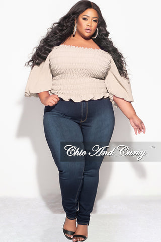 Final Sale Plus Size Off the Shoulder Smocked Top in Tan