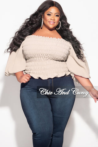 Final Sale Plus Size Off the Shoulder Smocked Top in Tan