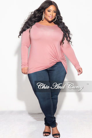 Final Sale Plus Size Long Sleeve Top with Knotted Front in Rose Pink