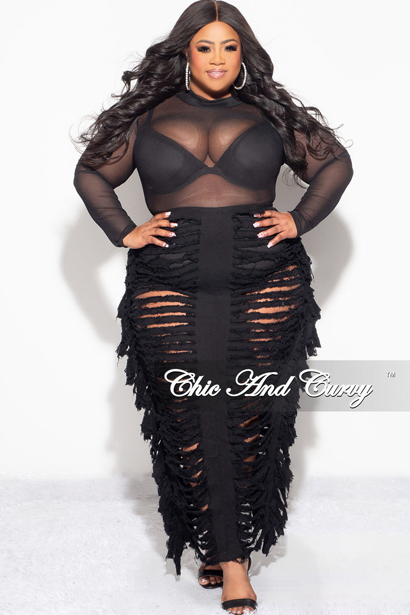 Final Sale Plus Size Distressed Cotton Skirt in Black (Skirt Only)