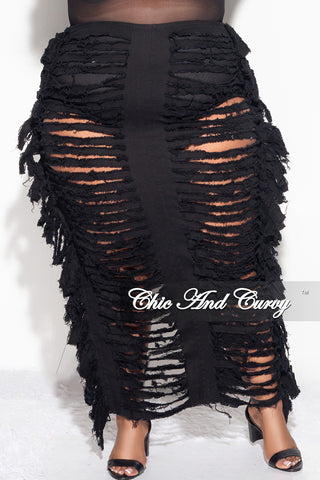 Final Sale Plus Size Distressed Cotton Skirt in Black (Skirt Only)