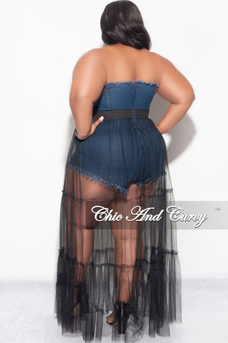 Final Sale Plus Size Strapless Romper with Mesh Skirt