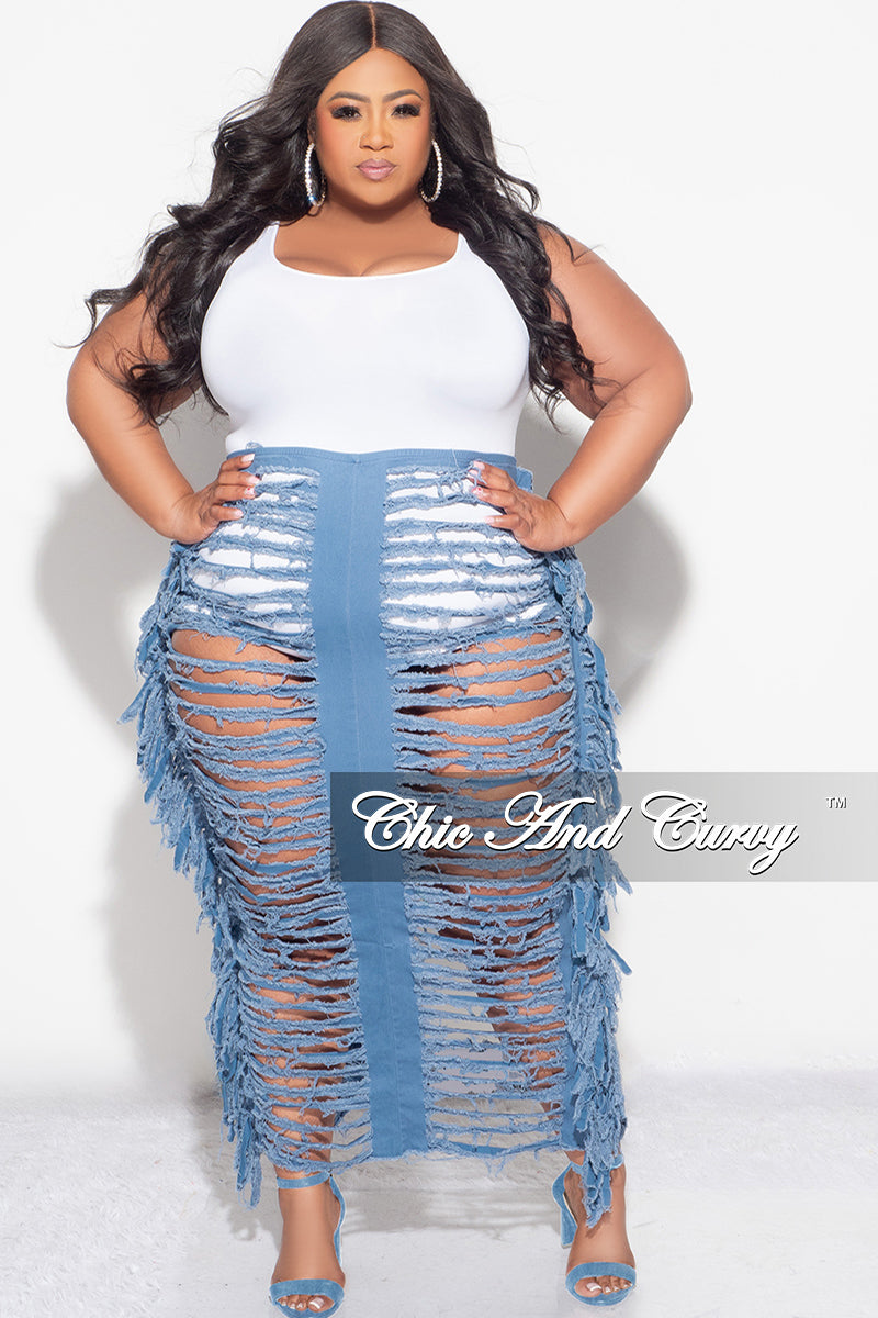 Final Sale Plus Size Distressed Cotton Skirt in Blue (Skirt Only)