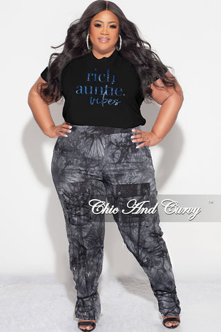 Final Sale Plus Size Sleeveless "Rich Auntie" Graphic Top in Black and Blue Print