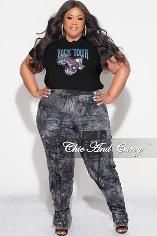 Final Sale Plus Size "Rock Tour'" Graphic Top in Black and Blue