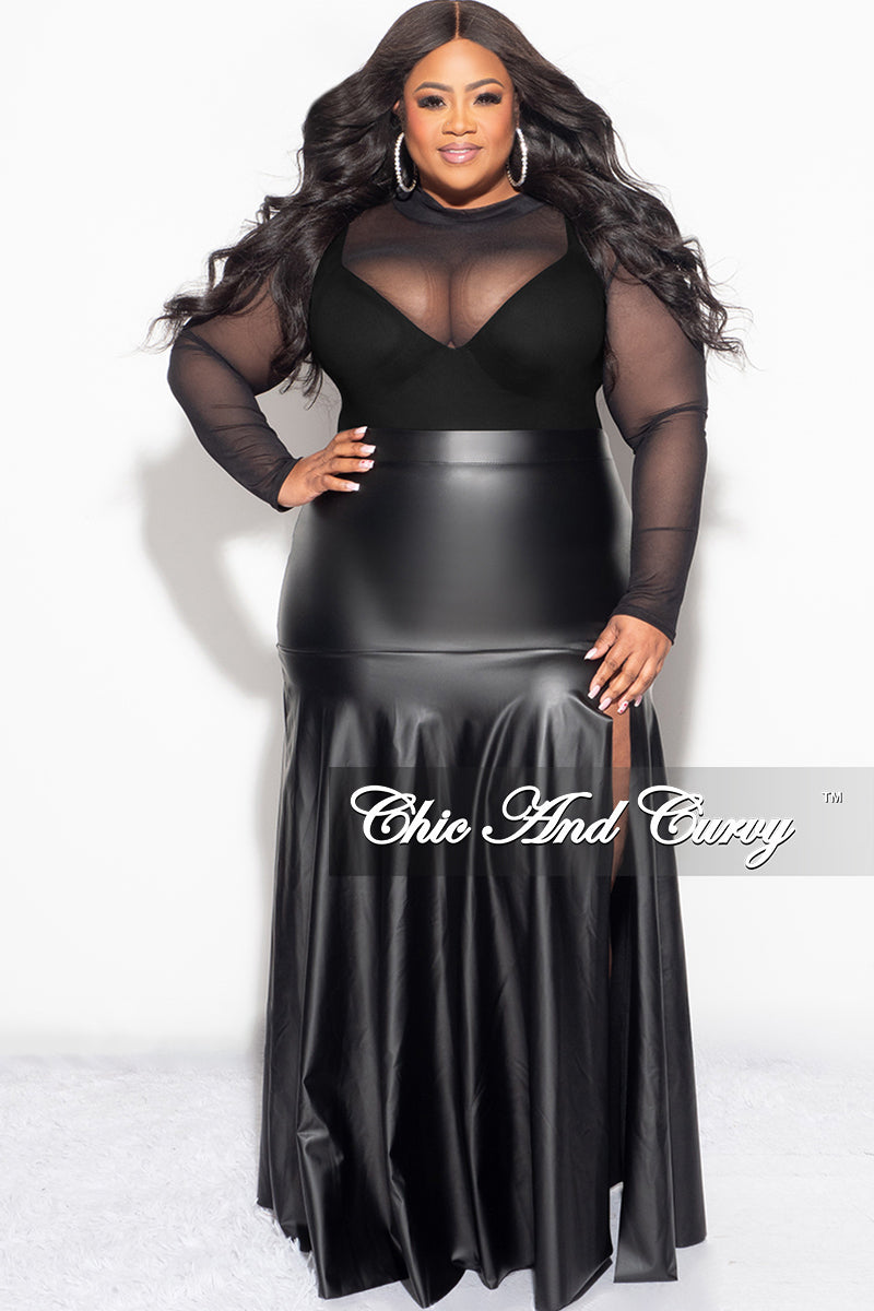 Final Sale Plus Size Faux Leather Maxi Skirt with Front High Slit in B Chic And Curvy Final Sale Plus Size Faux Leather Maxi Skirt with Front High Slit in B Chic And Curvy