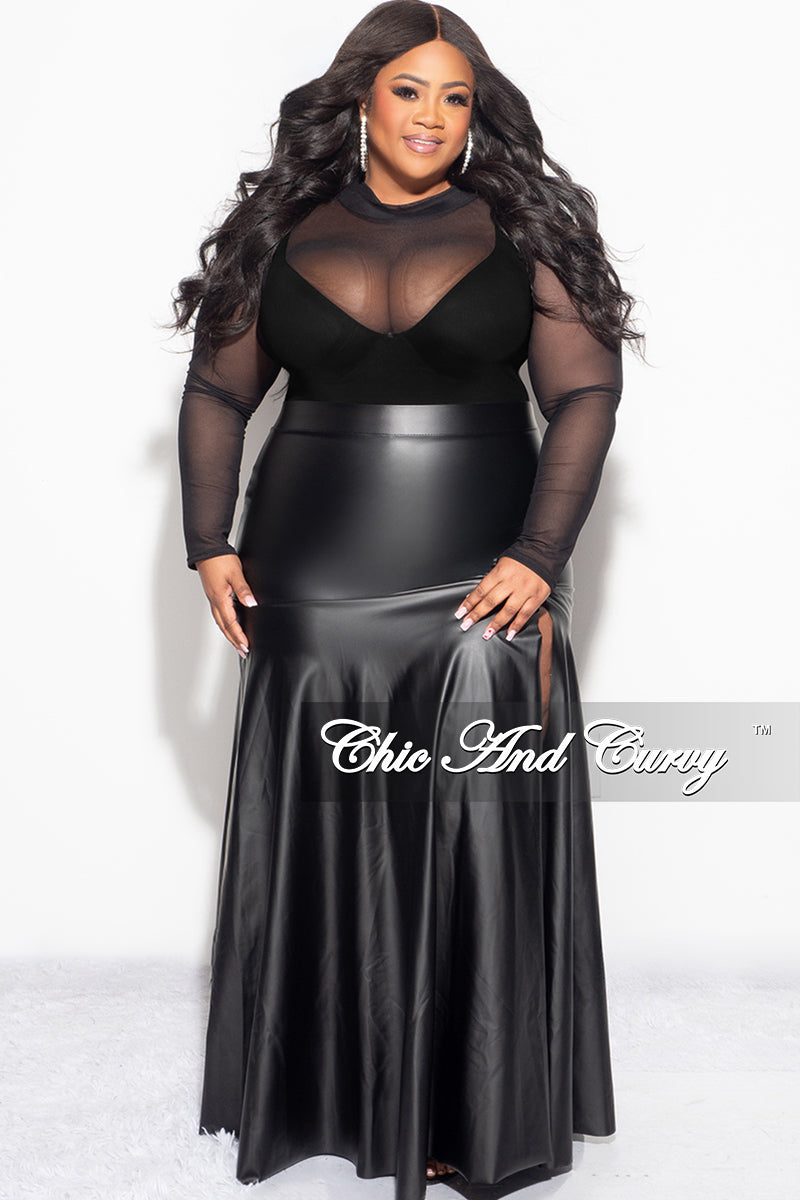 Final Sale Plus Size Faux Leather Maxi Skirt with Front High Slit in B Chic And Curvy Final Sale Plus Size Faux Leather Maxi Skirt with Front High Slit in B Chic And Curvy