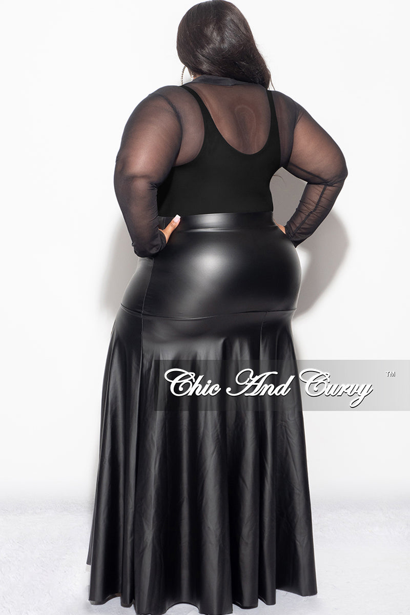 Final Sale Plus Size Faux Leather Maxi Skirt with Front High Slit in Black Final Sale Plus Size Faux Leather Maxi Skirt with Front High Slit in Black