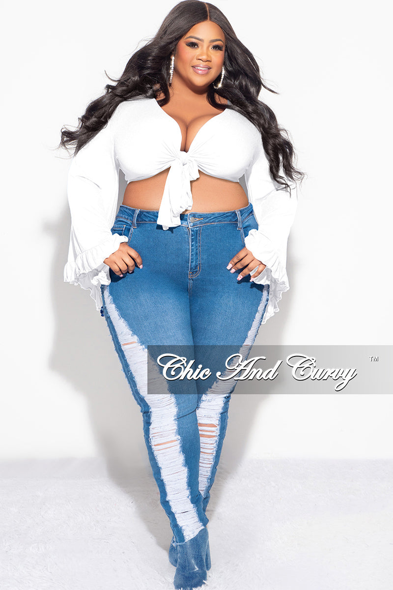 Final Sale Plus Size Crop Tie Top with Bell Sleeves in White