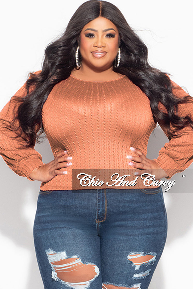 Final Sale Plus Size Knit Long sleeve Top in Rust