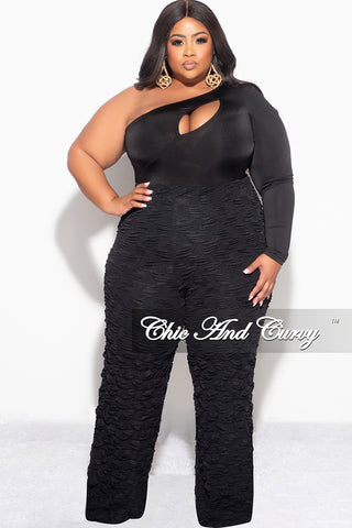 Final Sale Plus Size 2pc One Shoulder Cutout Bodysuit Top and Pants Set in Black
