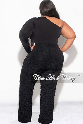 Final Sale Plus Size 2pc One Shoulder Cutout Bodysuit Top and Pants Set in Black