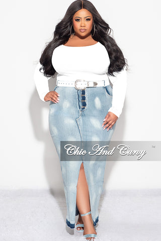 Final Sale Plus Size Skirt with Front Slit in Denim