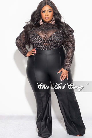 Final Sale Plus Size Glitter Mesh Bodysuit in Black and Gold (Bodysuit Only)