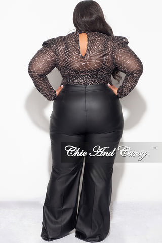 Final Sale Plus Size Glitter Mesh Bodysuit in Black and Gold (Bodysuit Only)