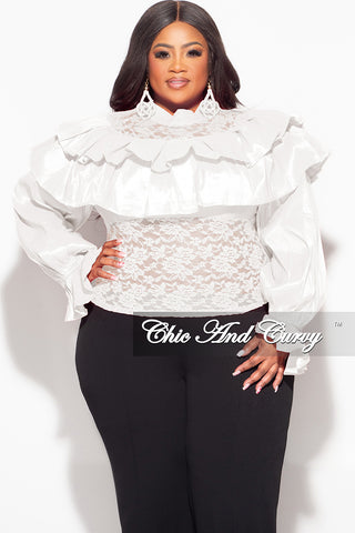 Final Sale Plus Size Lace Ruffle Blouse in White