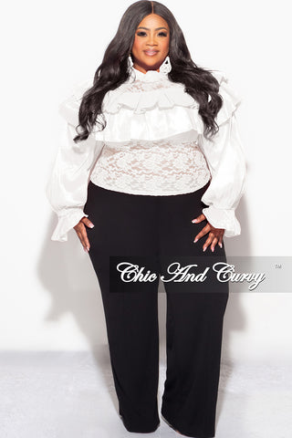 Final Sale Plus Size Lace Ruffle Blouse in White