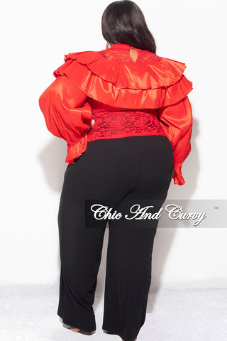 Final Sale Plus Size Lace Ruffle Blouse in Red