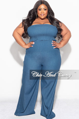 Final Sale Plus Size 2pc Strapless Crop Top and Pants Set in Denim