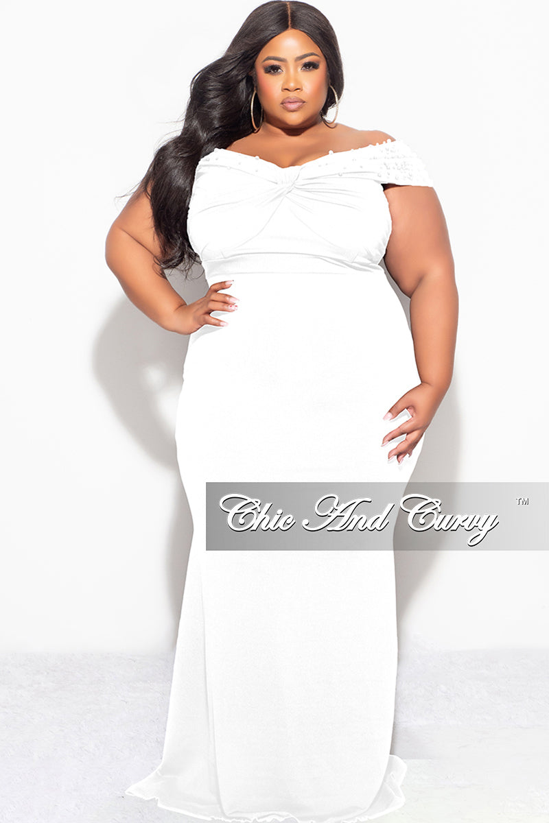 Final Sale Plus Size Beaded Gown in White
