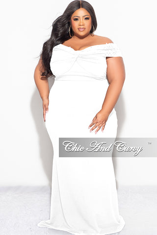 Final Sale Plus Size Beaded Gown in White