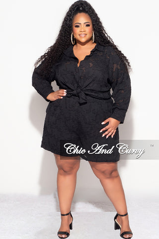 Final Sale Plus Size 2pc Collar Button Up Top And Short Set In Black