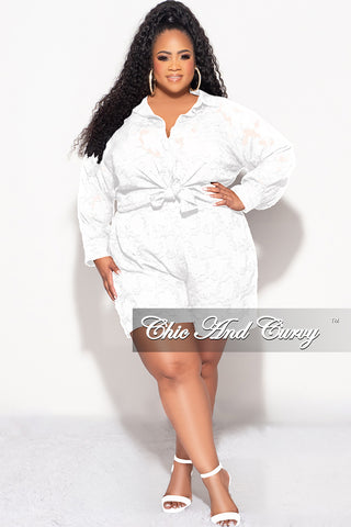 Final Sale Plus Size 2pc Collar Button Up Top And Short Set In White