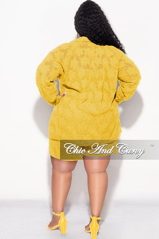 Final Sale Plus Size 2pc Collar Button Up Top And Short Set In Mustard