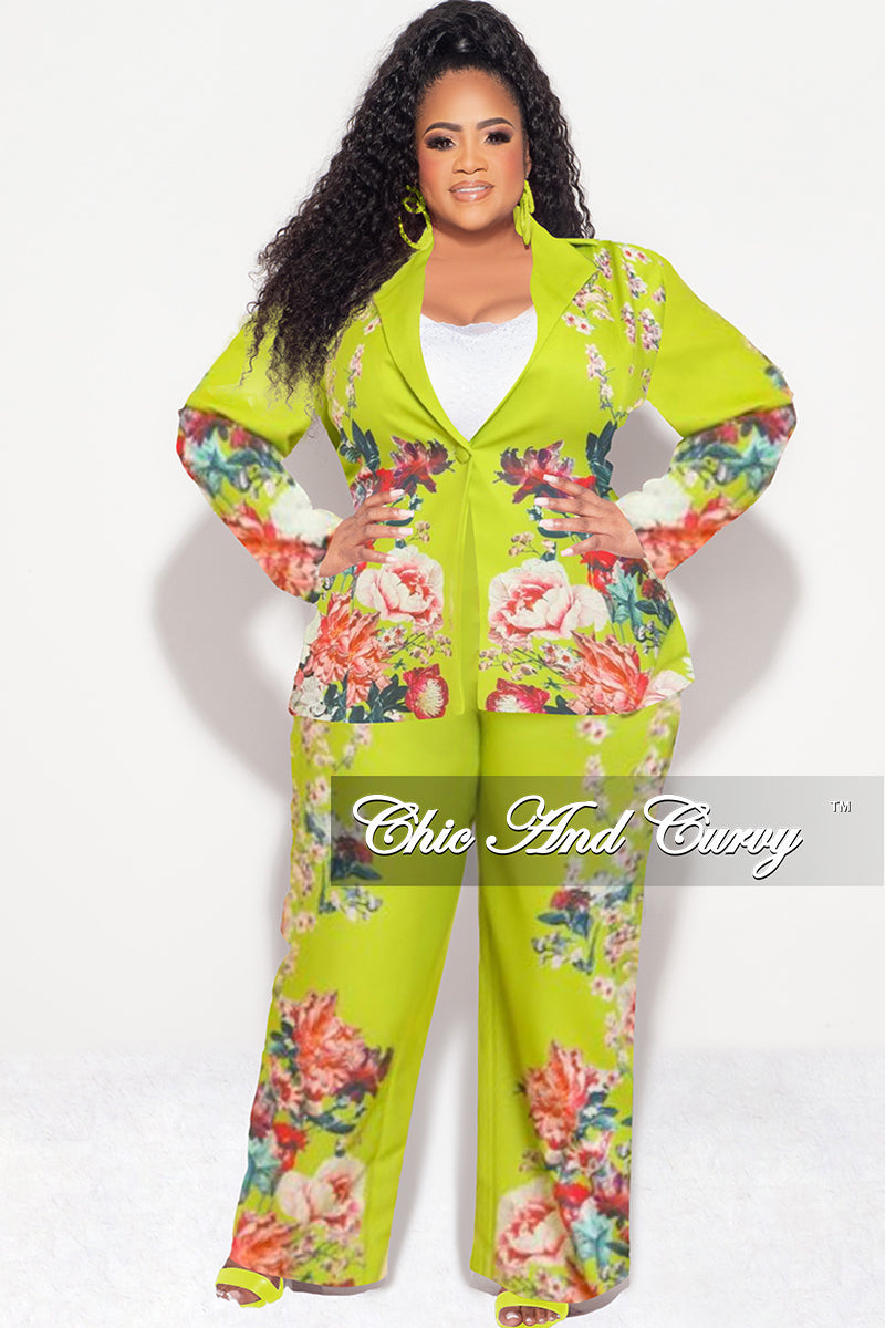 Final Sale Plus Size 2pc Suit with Jacket & Pants in Lime Floral 