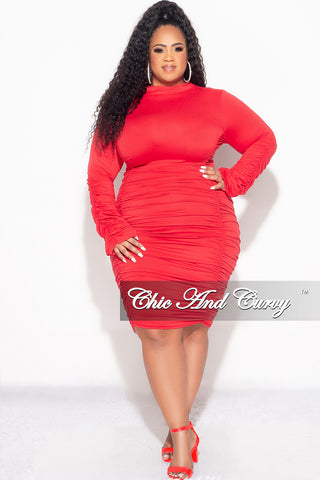 Final Sale Plus Size Mock Neck Ruched Dress in Red