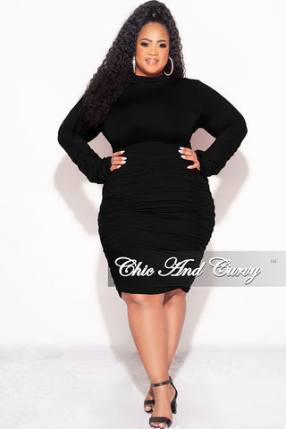 Final Sale Plus Size Mock Neck Ruched Dress in Black