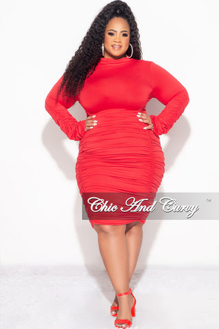 Final Sale Plus Size Mock Neck Ruched Dress in Red