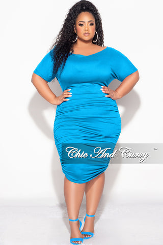 Final Sale Plus Size BodyCon with Ruched Sides in Turquoise