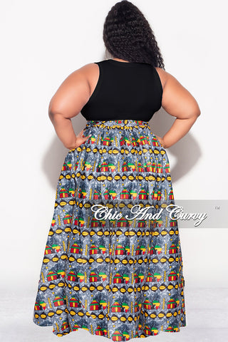 Final Sale Plus Size High Waist Maxi Skirt with Tie in Multi Color Design Print