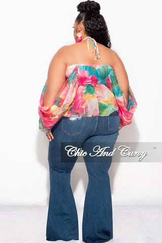 Final Sale Plus Size Chiffon Cold Shoulder Top in Fuchsia Floral Print  Print