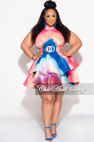 Final Sale Plus Size Halter Tiered Ruffle Mini Dress in Multi Color Print
