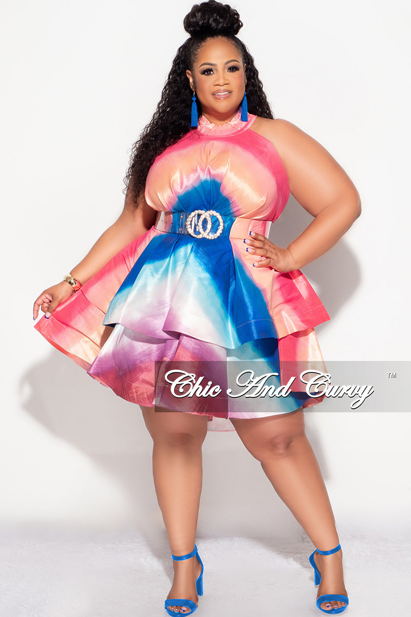 Final Sale Plus Size Halter Tiered Ruffle Mini Dress in Multi Color Print - 3X 22 Final Sale Plus Size Halter Tiered Ruffle Mini Dress in Multi Color Print - 3X 22