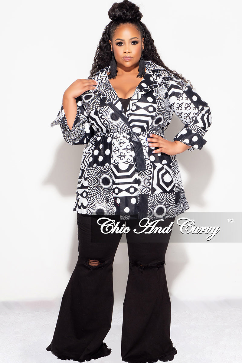 Final Sale Plus Size Blazer Jacket with Belt in Black and White