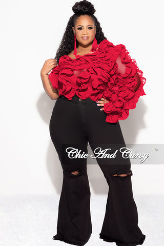 Final Sale Plus Size Ruffled One Shoulder Crop Top in Red