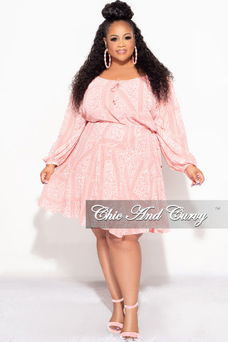 Final Sale Plus Size Off The Shoulder Dress in Coral Print Summer