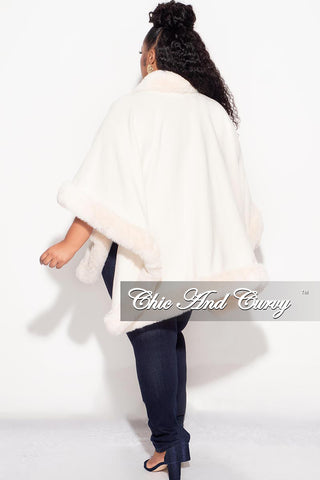 Final Sale Plus Size Poncho w/ Faux Fur Collar and Sleeve Trim in Ivory