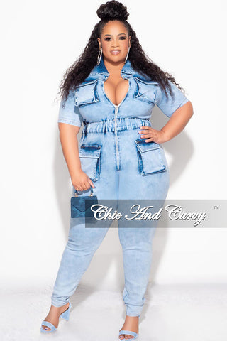 Final Sale Plus Size Zip up Jumpsuit in Blue Denim