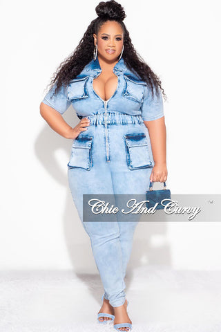 Final Sale Plus Size Zip up Jumpsuit in Blue Denim