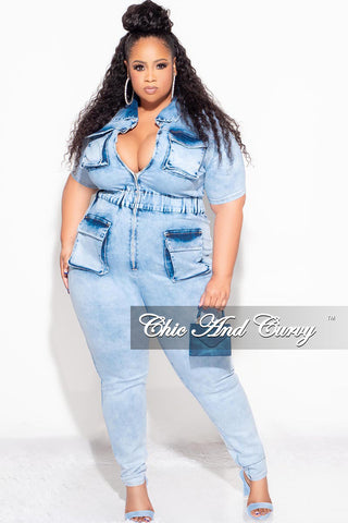 Final Sale Plus Size Zip up Jumpsuit in Blue Denim