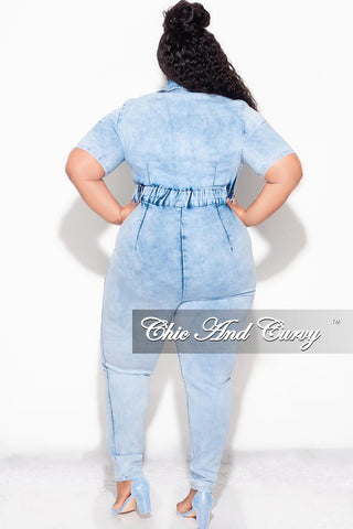 Final Sale Plus Size Zip up Jumpsuit in Blue Denim